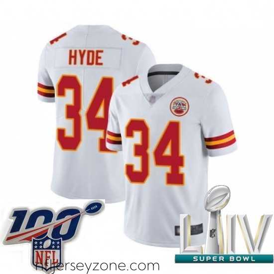 Luxurious 2020 Super Bowl LIV Kansas City Chiefs #34 Carlos Hyde White Vapor Untouchable Limited Player Football Jersey