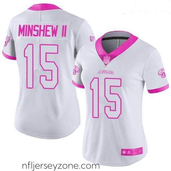 Exclusive Jaguars #15 Gardner Minshew II White Pink Stitched Football Limited Rush Fashion Jersey