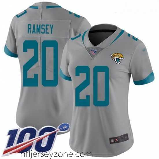 Exclusive Jaguars #20 Jalen Ramsey Silver Stitched Football Limited Inverted Legend 100th Season Jersey