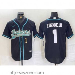 Exquisite Jacksonville Jaguars 1 Travis Etienne Jr Black With Patch Cool Base Stitched Baseball Jersey 2