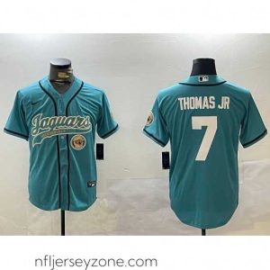 Exquisite Jacksonville Jaguars 7 Brian Thomas Jr Teal With Patch Cool Base Stitched Baseball Jersey 2