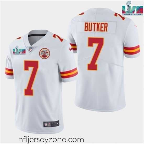 Premium Kansas City Chiefs 7 Harrison Butker White Super Bowl LVII Patch Vapor Untouchable Limited Stitched Jersey