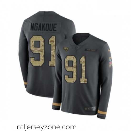 Exceptional Nike Jacksonville Jaguars 91 Yannick Ngakoue Limited Black Salute to Service Therma Long Sleeve NFL Jersey