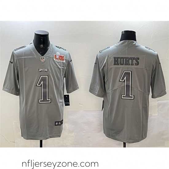 Superior Philadelphia Eagles 1 Jalen Hurts Grey 2025 Super Bowl LIX Patch Atmosphere Fashion Vapor Untouchable Limited Stitched Football Jersey
