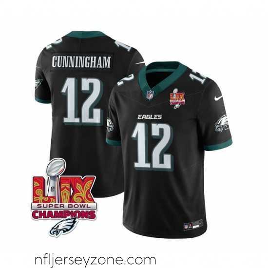Luxurious Philadelphia Eagles 12 Randall Cunningham Black 2025 Eagles Logo Super Bowl LIX Patch New F.U.S.E Vapor Limited Stitched Football Jersey