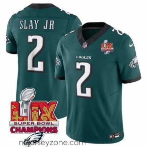 First class Philadelphia Eagles 2 Darius Slay JR Green 2025 Eagles Logo Super Bowl LIX Patch New F.U.S.E Vapor Limited Stitched Football Jersey