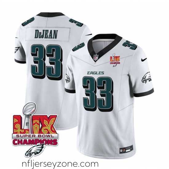 Luxurious Philadelphia Eagles 33 Cooper DeJean White 2025 Eagles Logo Super Bowl LIX Patch New F.U.S.E Vapor Untouchable Limited Stitched Football Jersey