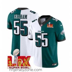 Exquisite Philadelphia Eagles 55 Brandon Graham White Green Split 2025 Super Bowl LIX Patch F.U.S.E Vapor Untouchable Limited Stitched Football Jersey
