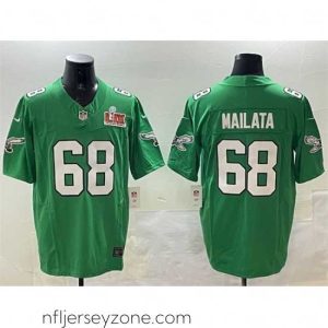 Unparalleled Philadelphia Eagles 68 Jordan Mailata Green 2025 Super Bowl LIX Patch F.U.S.E Throwback Vapor Untouchable Limited Stitched Football Jersey