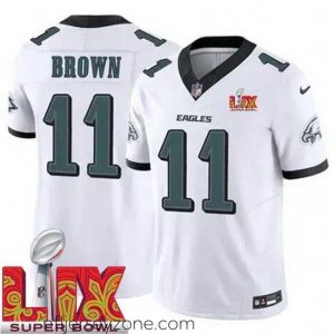 Exceptional Philadelphia Eagles A.J. Brown #11 White 2024 2025 Super Bowl LIX F.U.S.E Stitched NFL Jersey