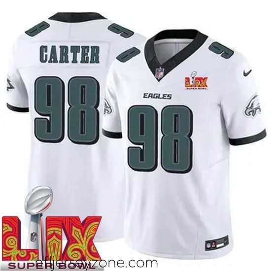 Unparalleled Philadelphia Eagles Jalen Carter #98 White 2024 2025 Super Bowl LIX F.U.S.E Stitched NFL Jersey