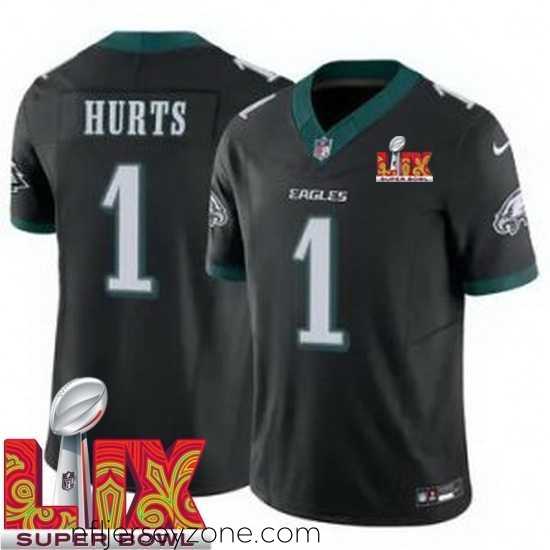 Premium Philadelphia Eagles Jalen Hurts #1 Black 2024 2025 Super Bowl LIX F.U.S.E Stitched NFL Jersey
