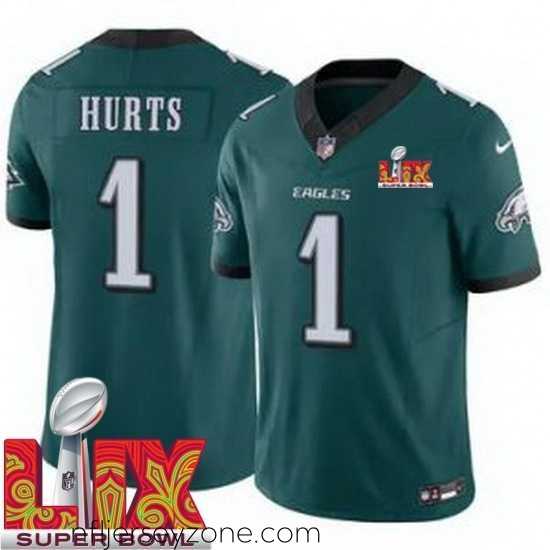 Premium Philadelphia Eagles Jalen Hurts #1 Green 2024 2025 Super Bowl LIX F.U.S.E Stitched NFL Jersey