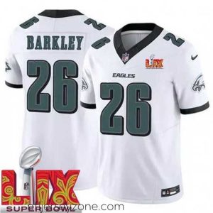 High end Philadelphia Eagles Saquon Barkley #26 White 2024 2025 Super Bowl LIX F.U.S.E Stitched NFL Jersey