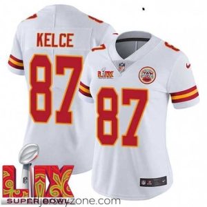 First class Kansas City Chiefs Travis Kelce #87 White 2024 2025 Super Bowl LIX F.U.S.E Stitched Jersey