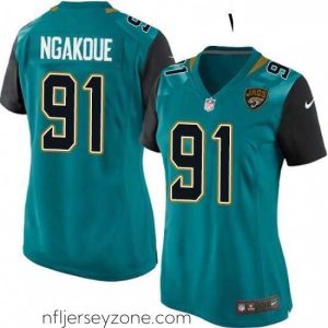Premium Womens Nike Jacksonville Jaguars 91 Yannick Ngakoue Game Teal Green Team Color NFL Jersey