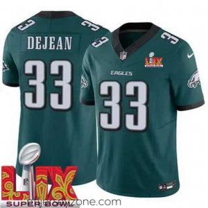 First class Philadelphia Eagles Cooper DeJean #33 Green 2024 2025 Super Bowl LIX F.U.S.E Stitched NFL Jersey
